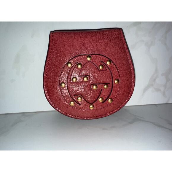 Gucci Studded GG Logo Leather Card Case - Red - Picture 1 of 7